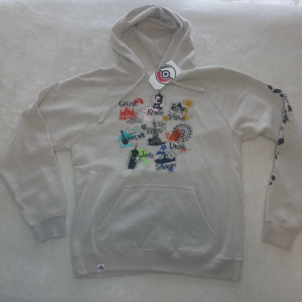 Pokemon Beige Hoodie with Colorful Regions Design